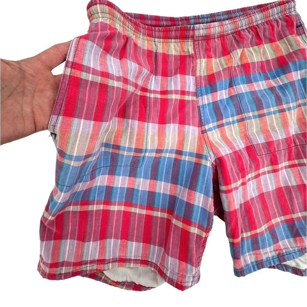 Vintage OP Ocean Pacific Swim Trunks Multicolor Madras Plaid | S/M 31” Waist